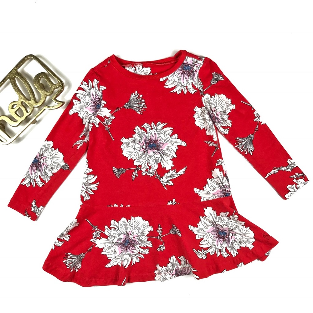 Joules Red Peony Print Trapeze Dress Size 4Y 41”